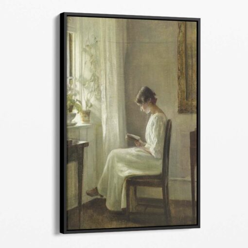 1 55 لوحة جدارية - فتاة تقرأ قرب النافذة