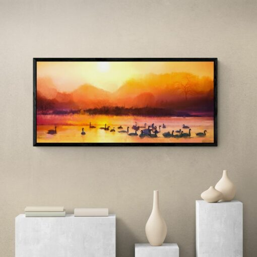 4 17 لوحة جدارية - رسم زيتي بحيرة وغروب الشمس