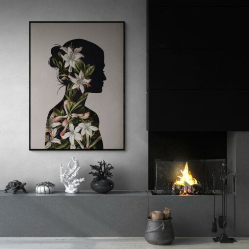 26 2 لوحة جدارية - فن بوهيمي طيف إمراة وازهار