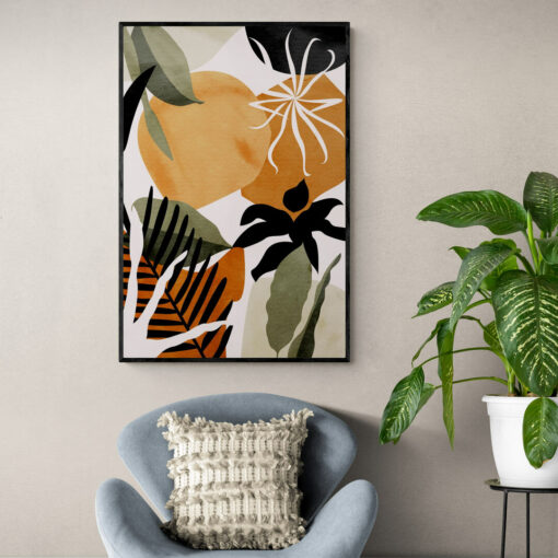 Comfy armchair and tropical plant