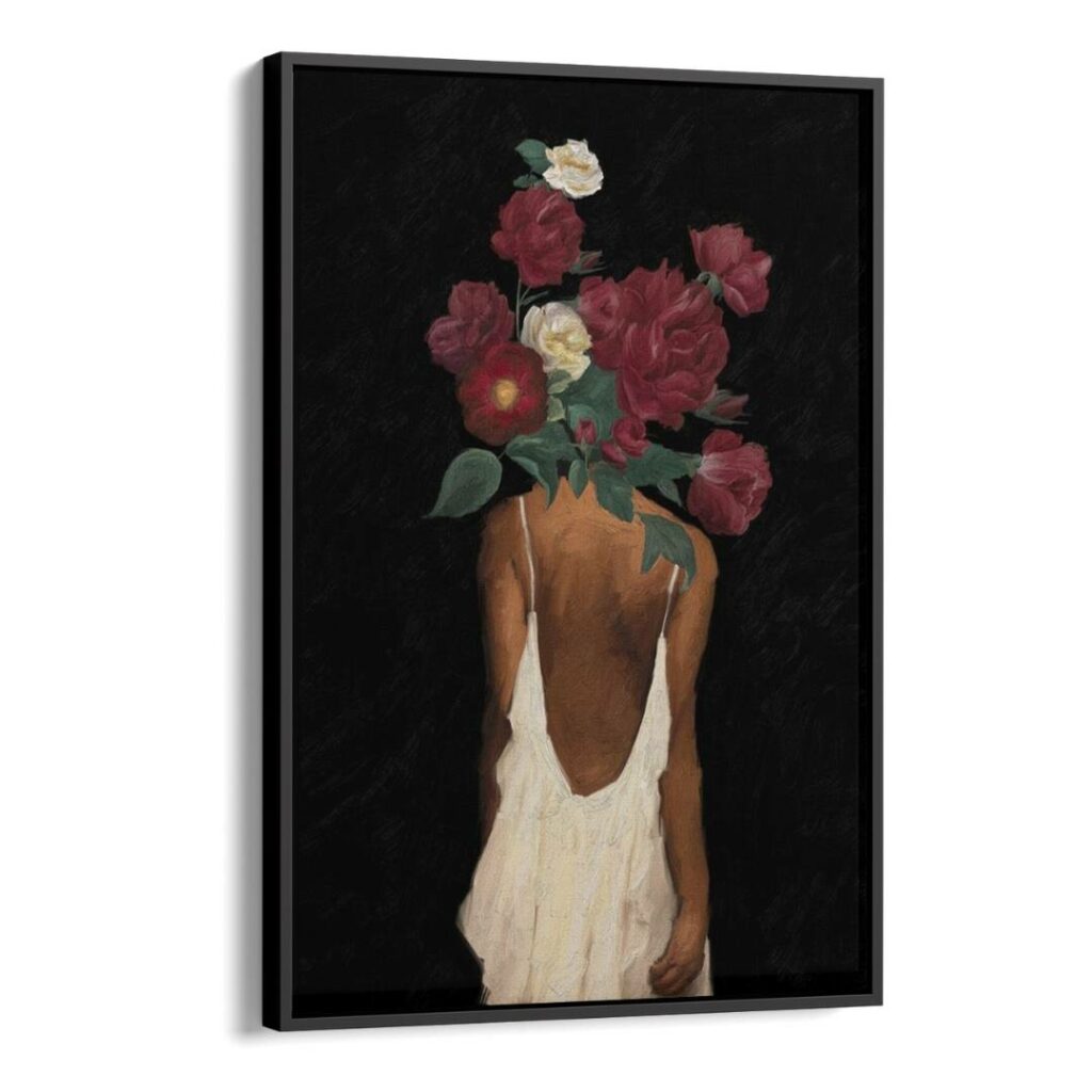 لوحة جدارية – فن تجريدي إمراة وأزهار