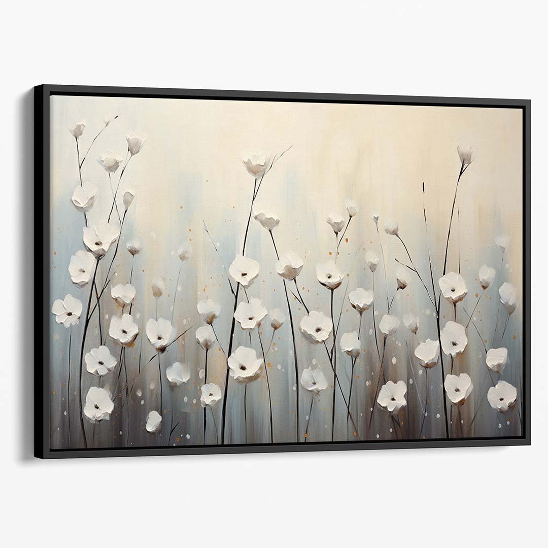 moha95 an abstract painting with white flowers and grass in the dba6ed7c cf5d 4fb1 b6f0 e8861374d7ab 90 X 60 angled black لوحة جدارية - لحن الضياء
