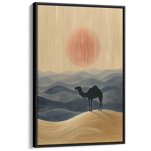 moha95 a camel in the desert sand dunes muted colors sref b5675fbasdasd9 d7c1 42ae 89e8 6e1924730904 2 91 61 black angled لوحة جدارية - جمل